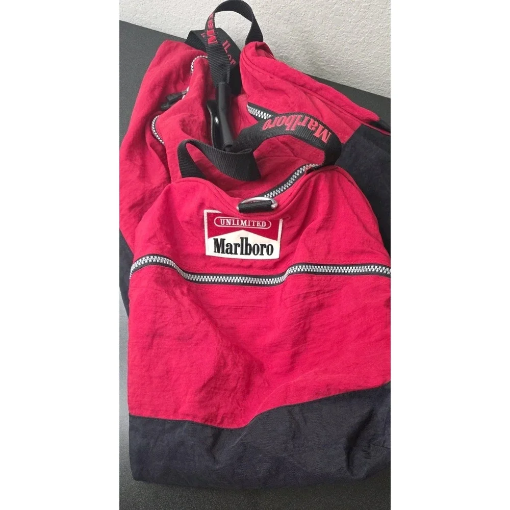 Marlboro Unlimited Vintage 1990s Large Duffle Travel Gym Bag Logo Y2K Red